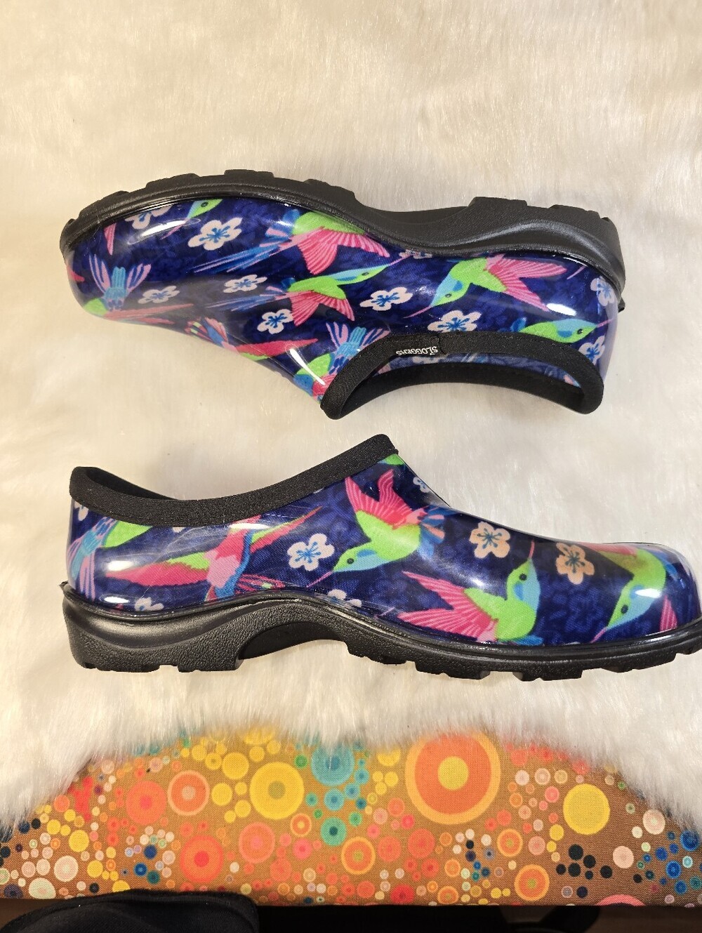 Heartland Garden Sloggers Hummingbird Blue, Green & Pink Rain & Garden Shoes